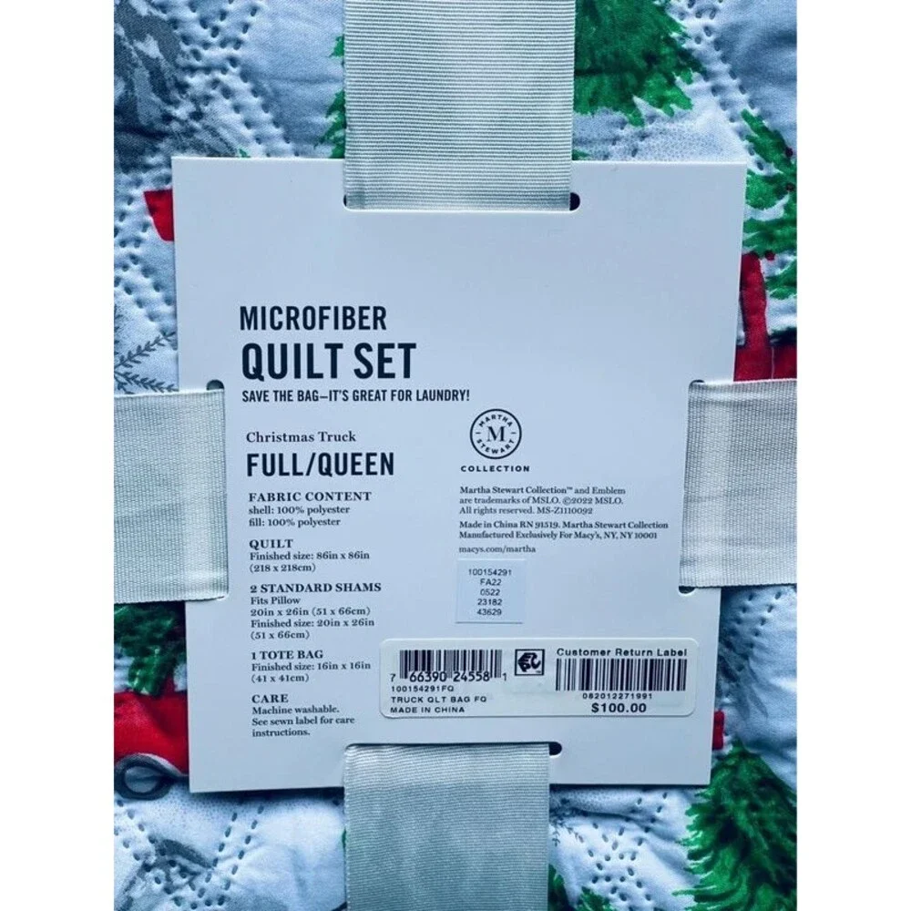 Martha Stewart Christmas Truck Quilt 4 Pc Set Full/Queen Reversible